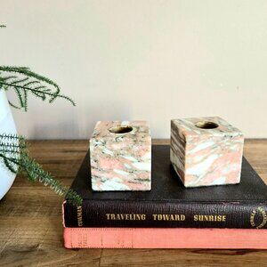 Set of 2 Vermont Marble Company candleholders/candlesticks cube shape.